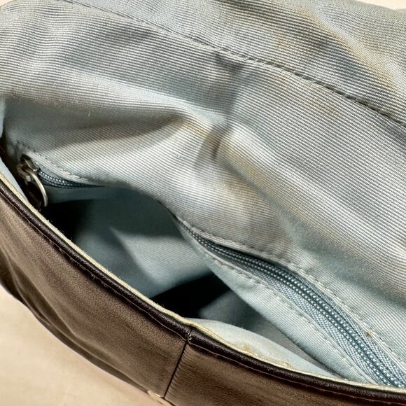 Coach Black Leather Crossbody Bag Buckle Detail Light Blue Interior Preowned - Picture 7 of 12